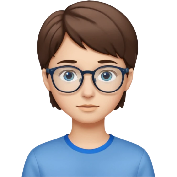 adolescent taille moyenne corpulence maigre cheveux chatain court yeux bleus lunettes emoji