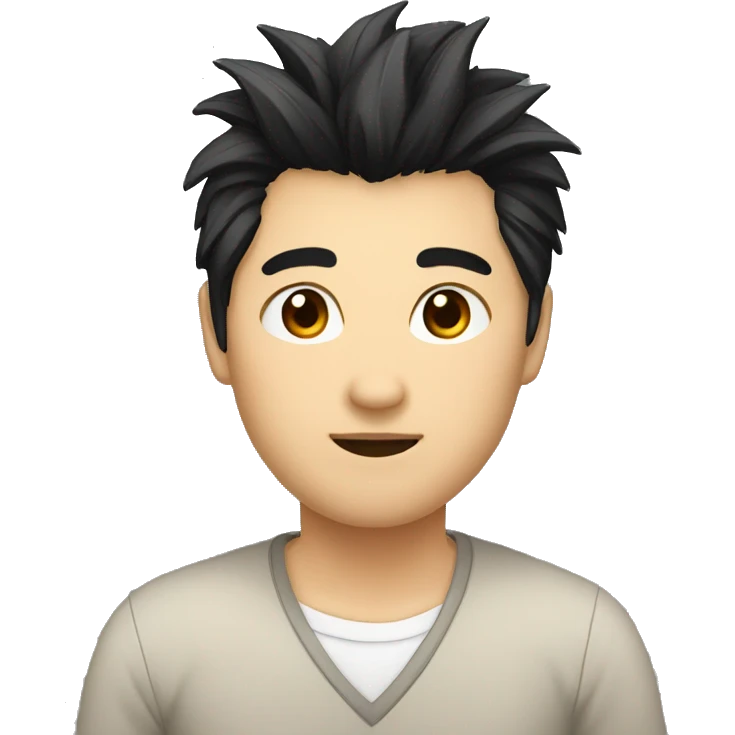 Asian, round face, brown eyes, spiked hair, black hair, teacher emoji