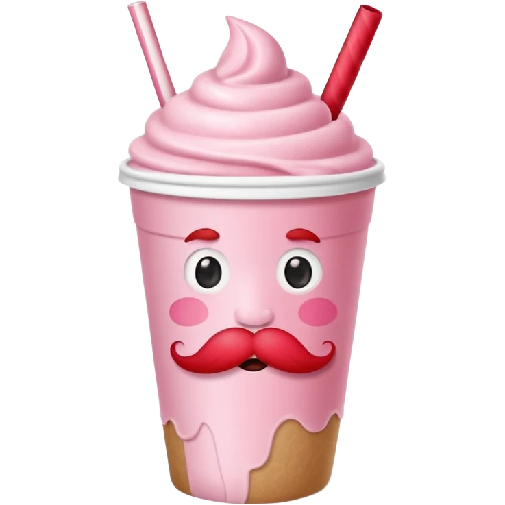 strawberry milkshake in a paper cup with mustache emoji