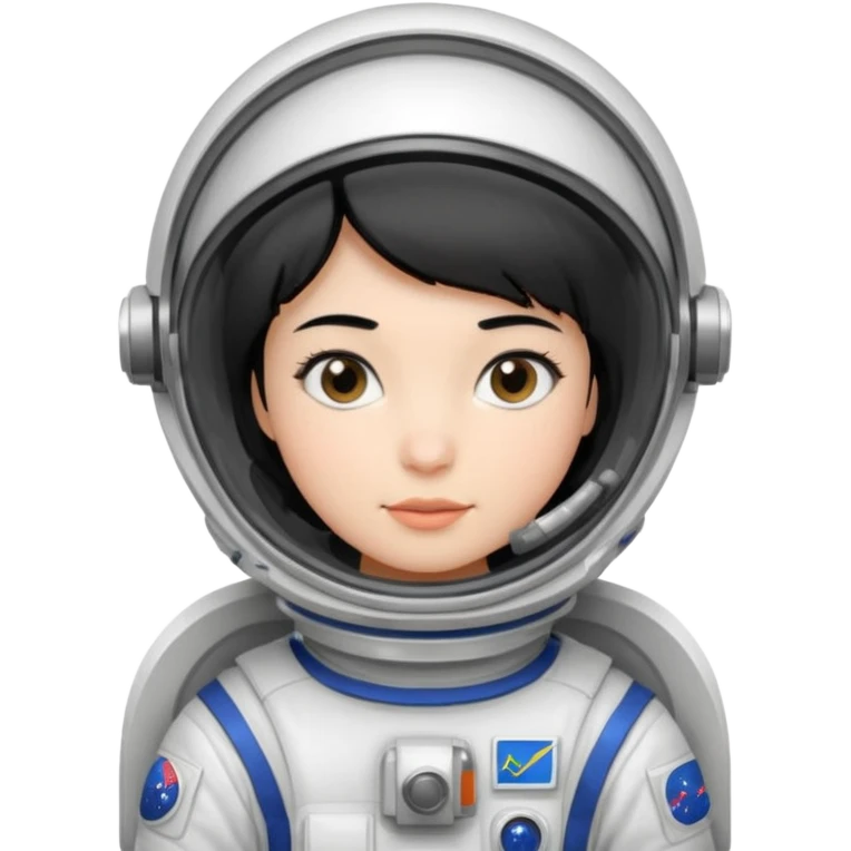 Young, female, astronaut suit, short black hair, white skin
 emoji