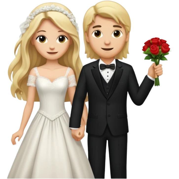 Happy Wedding couple blonde bride long hair and long black hair Chinese groom


 emoji