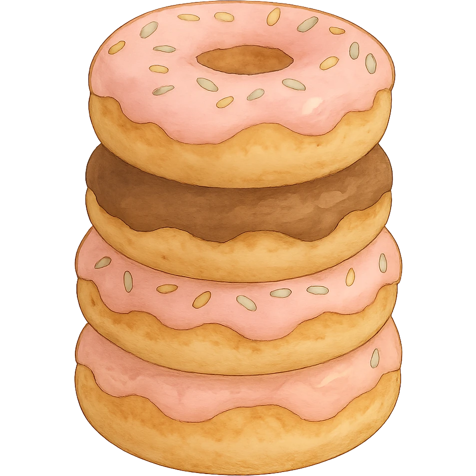 Stack of donuts in Ghibli style, detailed, soft colors, with no background emoji