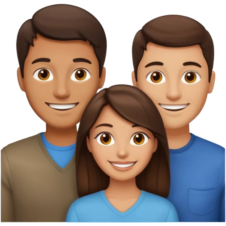 Un trouple : deux hommes  et une femme qui sont tensemble , ils sont tous blanc et brun  emoji