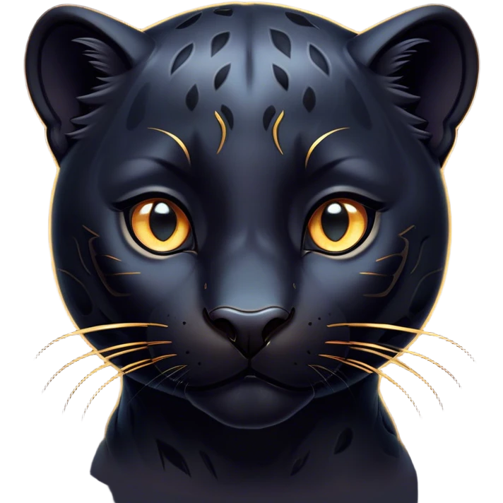 Cinematic Cute Panther Portrait Emoji, Head tilted playfully and inquisitively, with a smooth, streamlined form accentuated by a subtle sheen and round, sparkling eyes filled with charm, Simplified yet irresistibly adorable features, highly detailed, glowing with a warm, inviting glow, high shine, affectionate and lively, stylized with a touch of whimsical mystery, bright and endearing, soft glowing outline, capturing the essence of a mischievous yet loving panther that seems as if it could pounce out of the screen into your arms! emoji