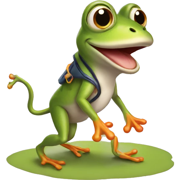 Frog walking a dog emoji