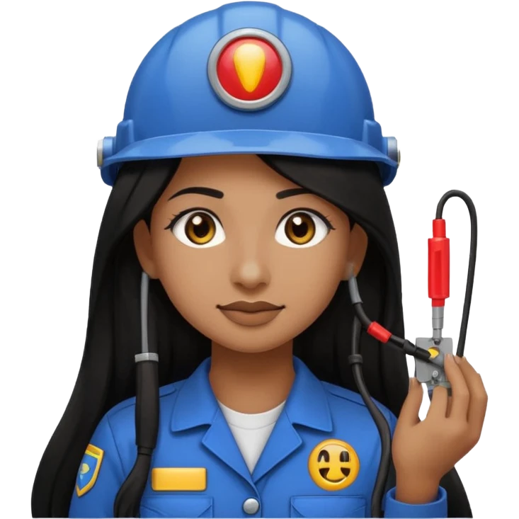 emoji of a brown girl with long black hair and nose piercing electromechanical technician adjusting electrical wires,  emoji style, large size emoji