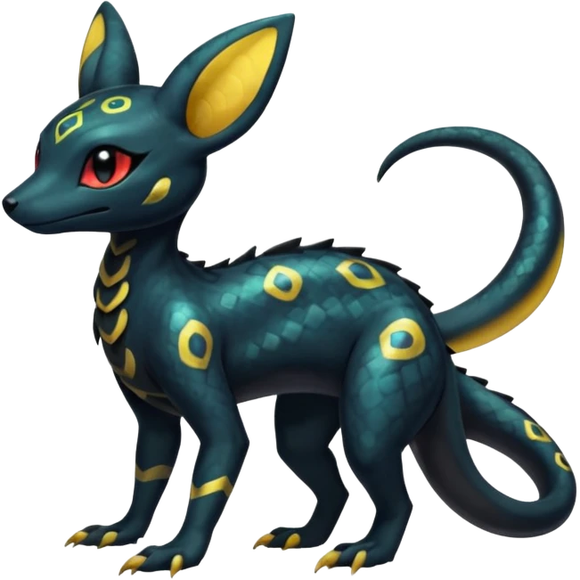 Shiny beautiful gorgeous ethereal Scaley Exotic Salandit-Umbreon-Fakémon-hybrid-creature (full body) emoji