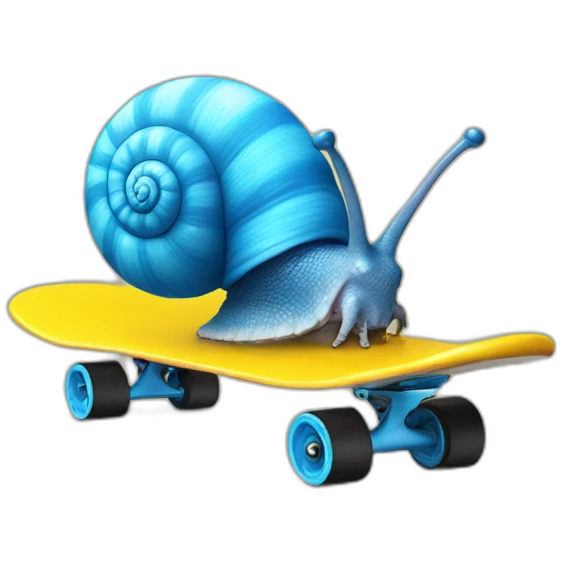 a blue snail on a yellow skateboard emoji