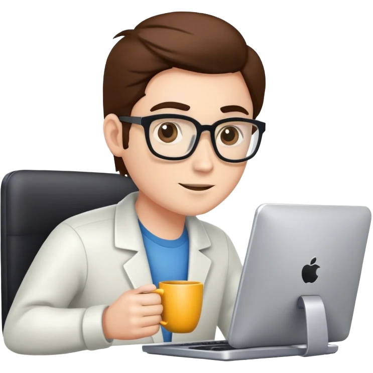 software developer coding on computer with coffee mug emoji