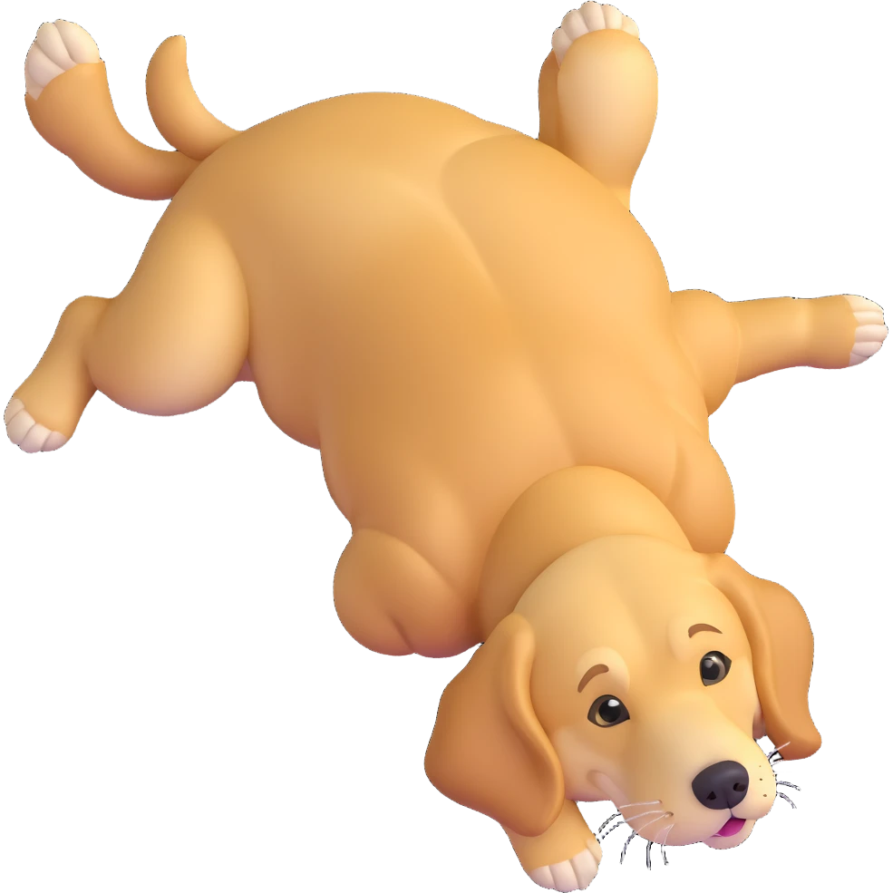 realistic golden retriever laying down, belly up, four legs in the air emoji
