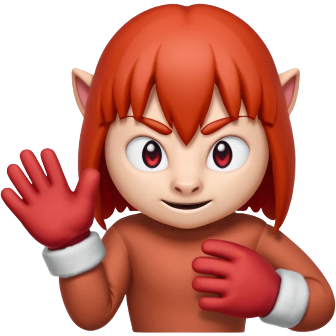 Sonic the hedgehogs friend knuckles a red animal with peach arms and white gloves he’s a echidna with red eyes and mittens with two horns on the knuckles emoji