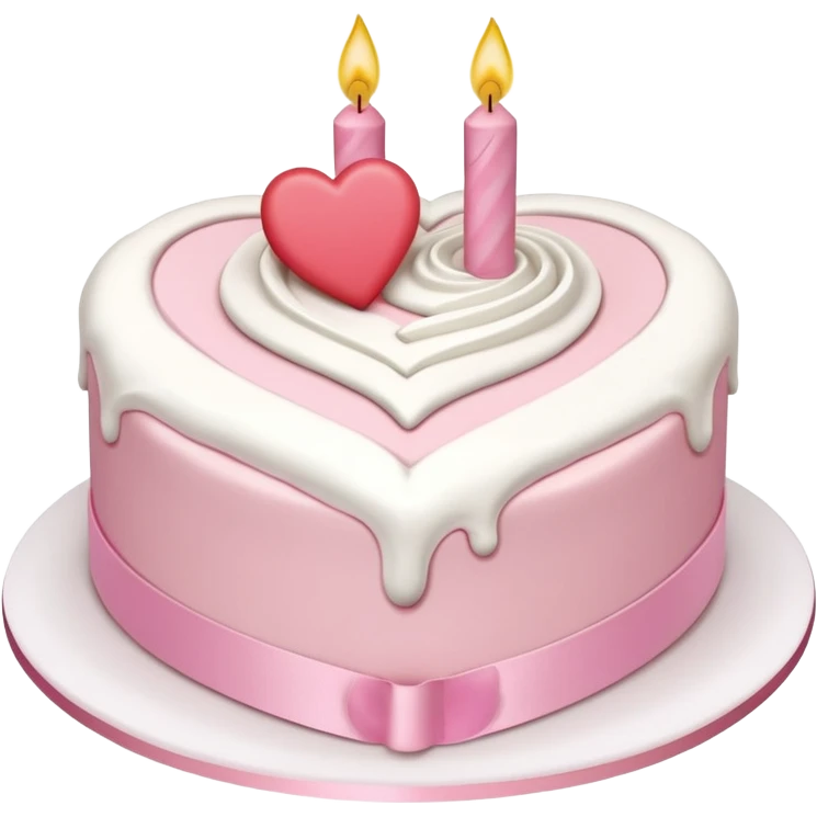 heart shaped birthday cake, pastel pink and white colors mixed, cute and simple design, ribbon decoration, no candle emoji