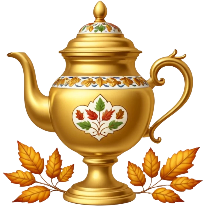 Gold samovar and autumn and a cup emoji