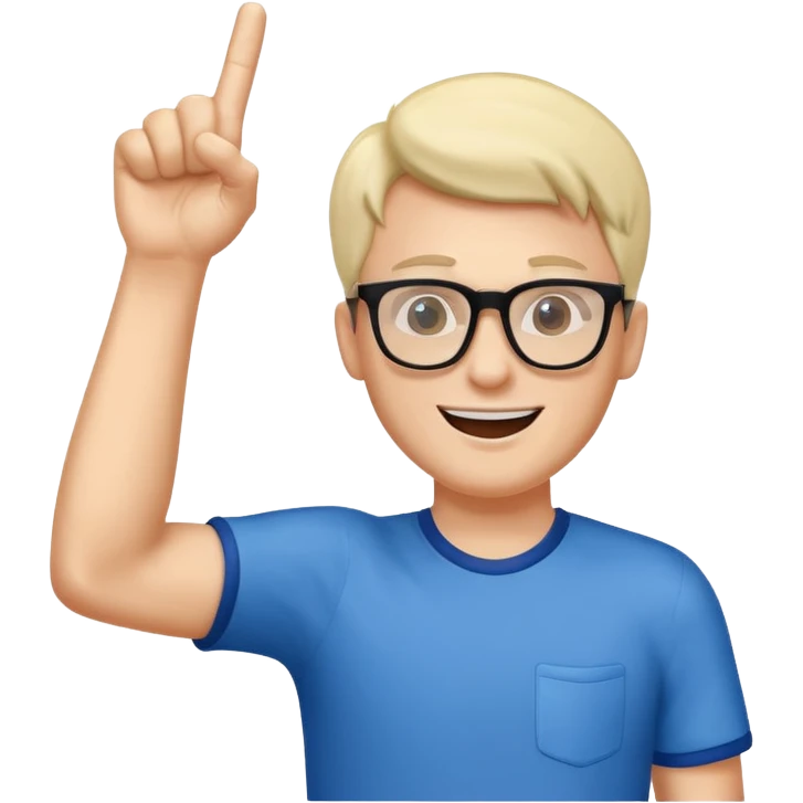 A slim man with glasses, pumping the foam finger in the air with bright enthusiasm. emoji