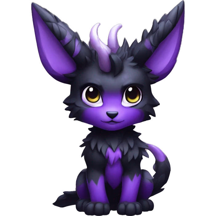 Anthro-Edgy-Black-Purple-Contrast-Colors-Fantasy-Fur-Sona-Chibi-Shiny-Fakémon-Hybrid with horns full body emoji