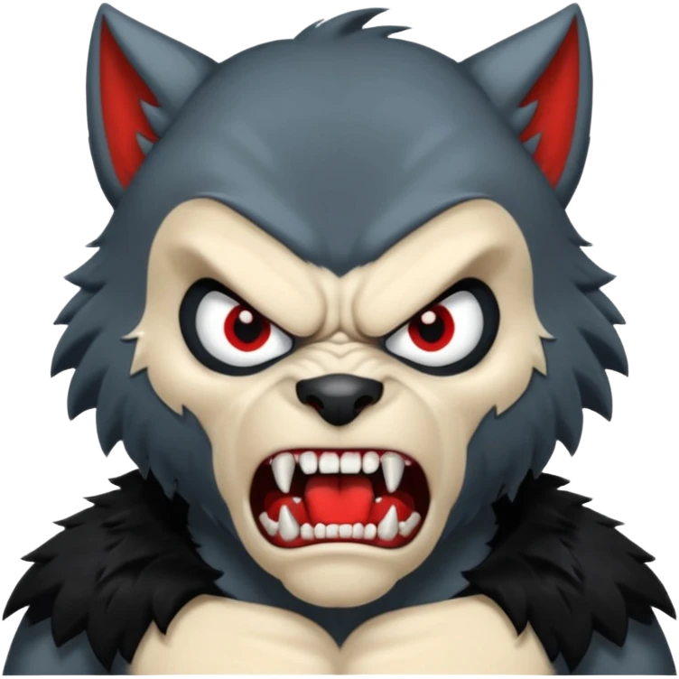 Create an emoji of Werewolf half bodied till waist sharp nails angry face black emoji