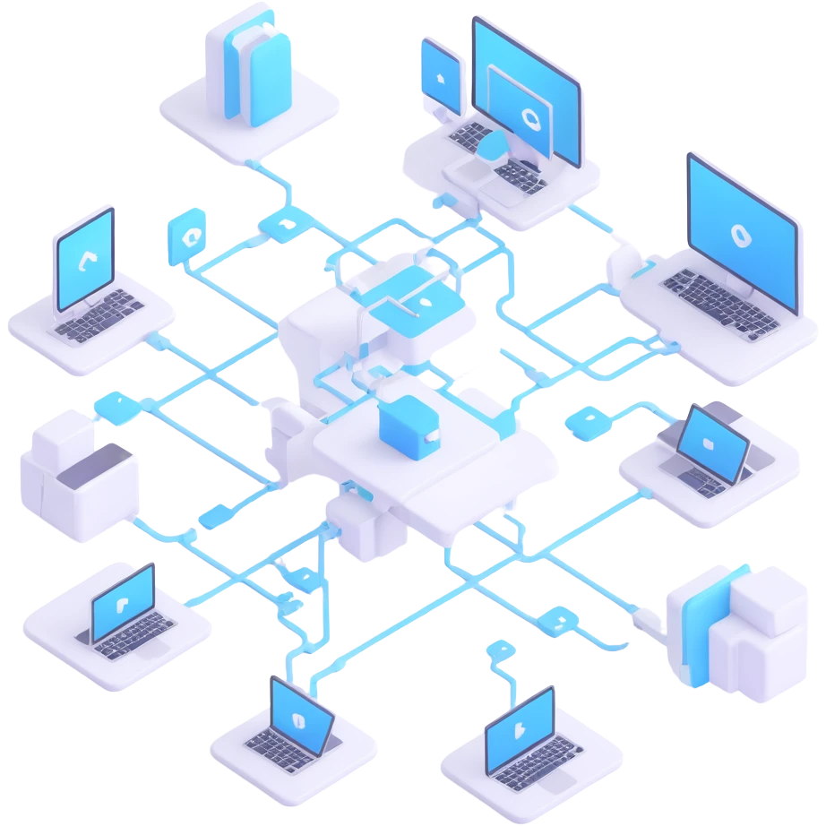 Desktop application architecture diagram with modules and connections emoji