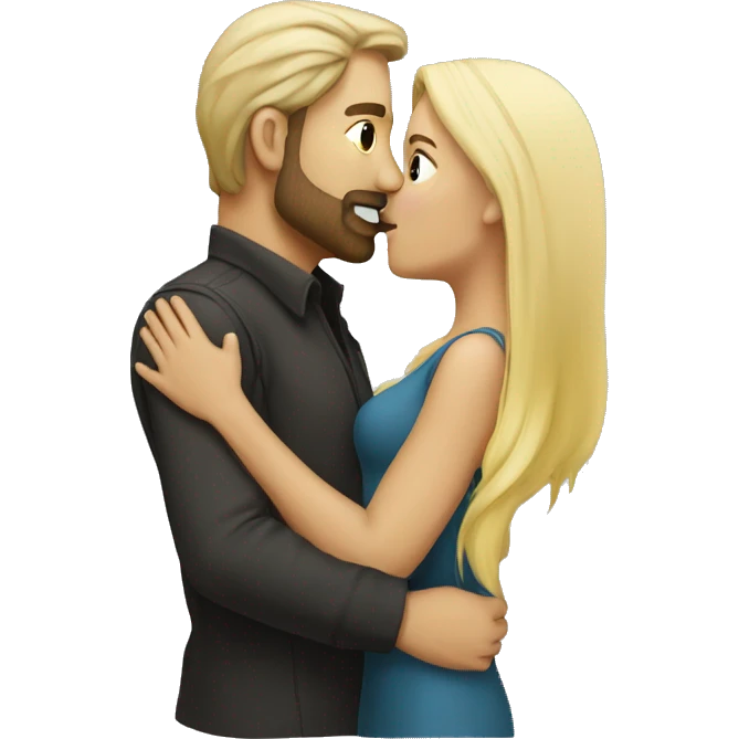 a man with blond hair and beard kissing a woman with dark hair emoji