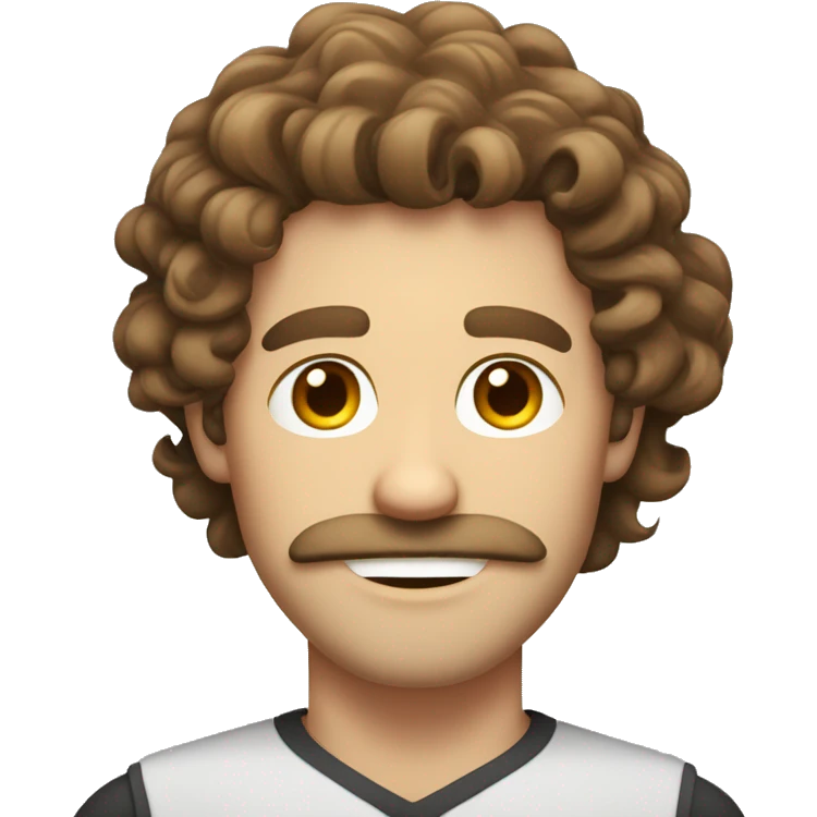 Handsome white guy with long wavy brown hair and curls, mustache and beard emoji