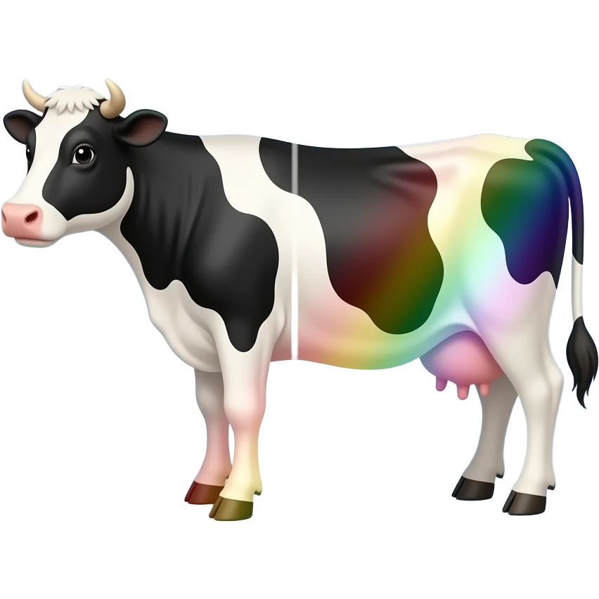 a black and white cow placed in a glass prism that shines with rainbow colors - refraction of light emoji