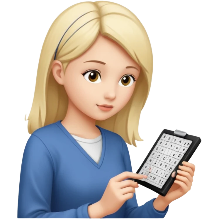 Girl Sudoku Problem-Solving on the new paper, side view. emoji