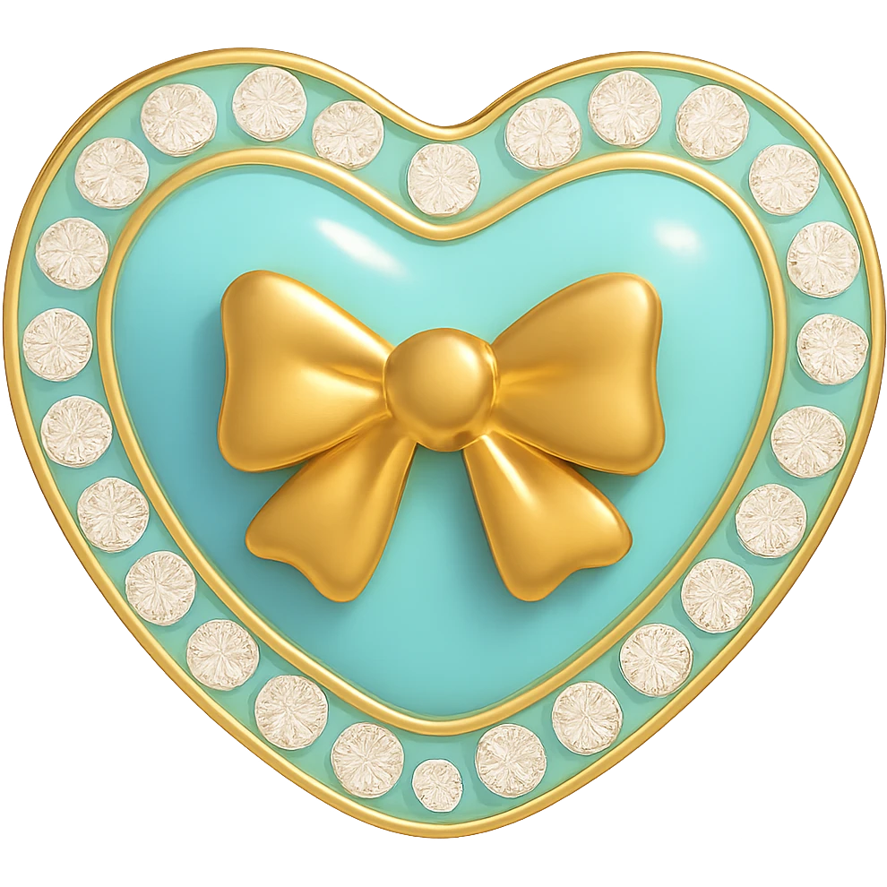 Change the bow to gold on the blue heart with a pastel enamel finish, sparkling gems, and a soft glowing effect. The style should resemble 3D emoji style. Remove the background. emoji