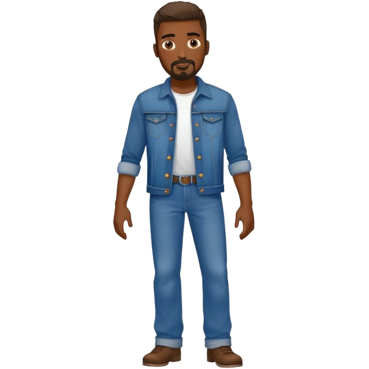 Dark-skinned guy with a goatee, wearing denim, standing like a supermodel emoji