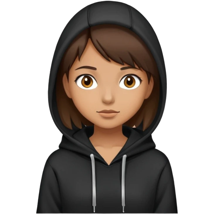 girl with short hair, brown eyes in black hoodie emoji