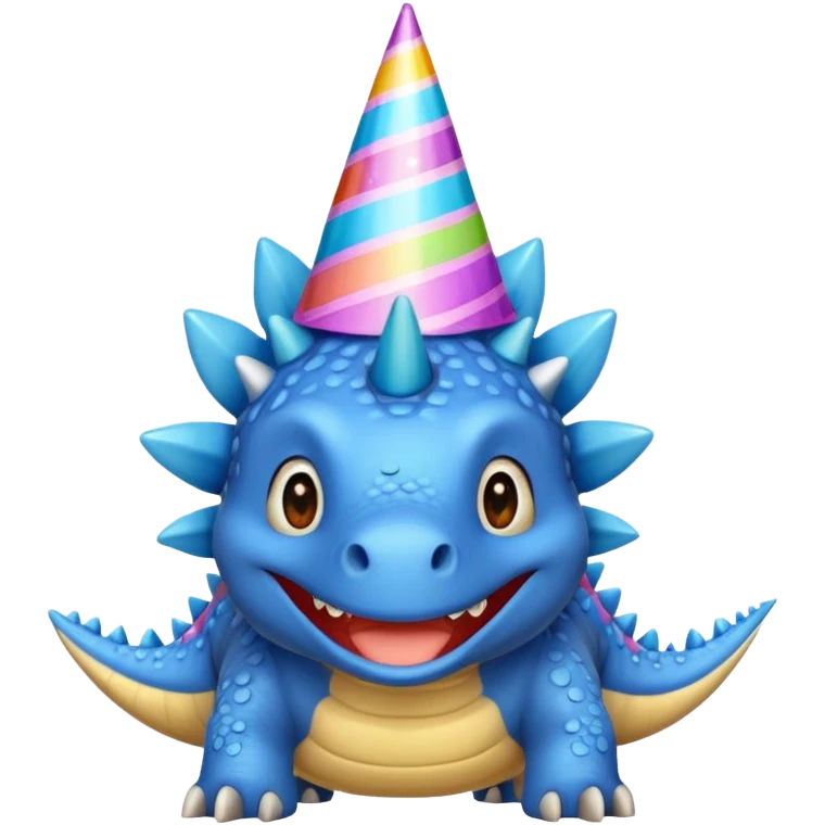 Long neck cartoon blue stegosaurus in a party hat  emoji