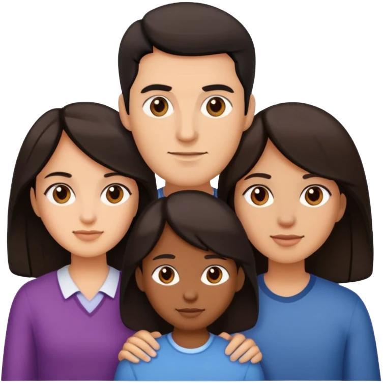 dad, mom and 2 sons, black hair emoji