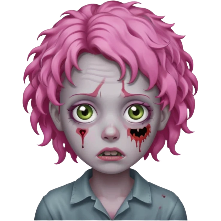 Sad zoombie curly pink hair emoji