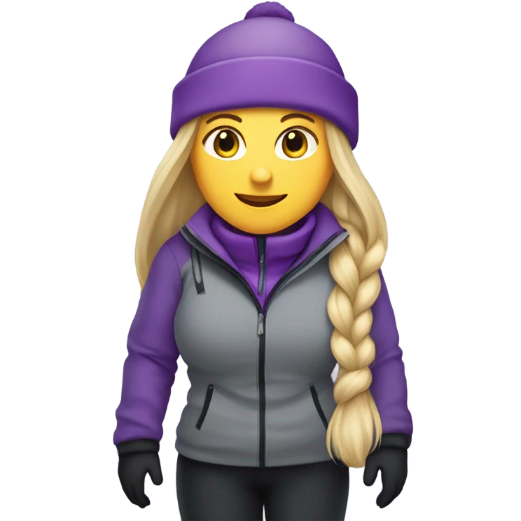 Chubby female long blonde hair skier with purpley-grey jacket and black pants showing whole body in high resolution emoji