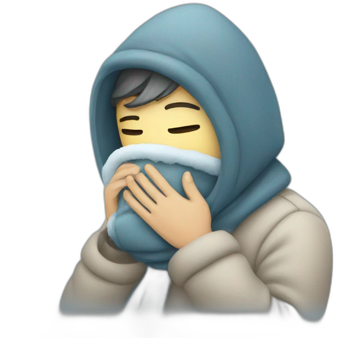 person embraces cold emoji
