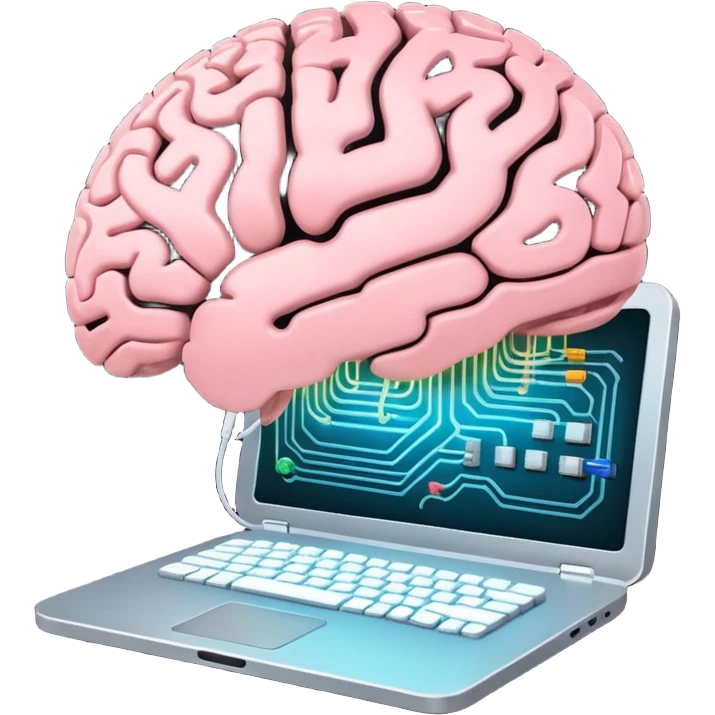 A brain inside a computer symbolizing AI emoji