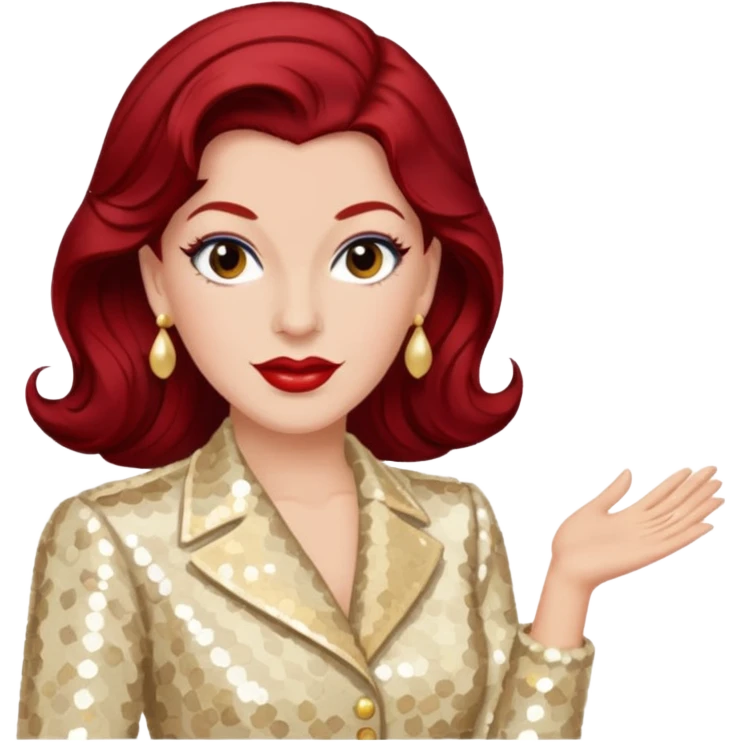 LaVerne Andrews from The Andrews Sisters with dark red hair, cream sequin outfit emoji