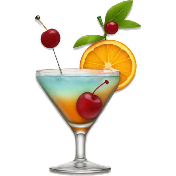 Cocktail garnished with an orange and a cherry emoji