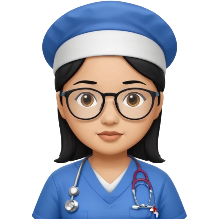 FILIPINA FEMALE NURSE, CHUBBY, BLACK HAIR, WITH GLASSES, BLUE SCRUBS, AND CAP emoji