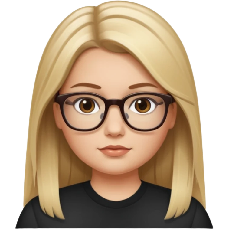 Chica blanca con cabello liso largo balayage (rubio con cafe), ojos cafe obcuro con lentes cuadrados, gordita emoji