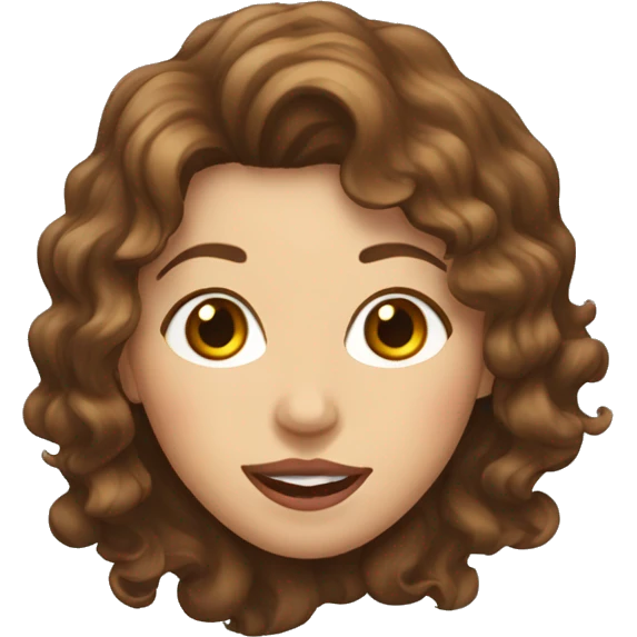 White woman with wavy brown hair sticking tongue out emoji