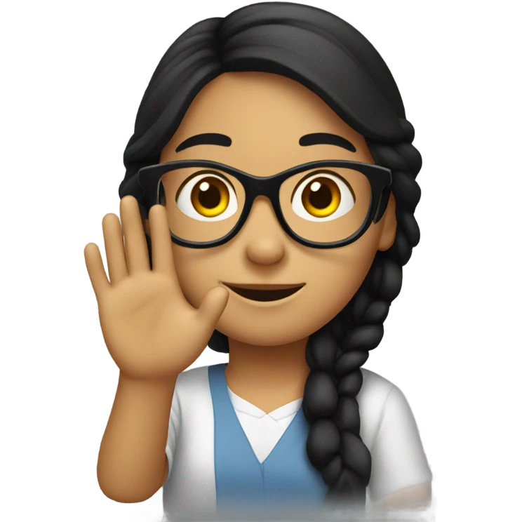 black hair girl with glasses waving emoji