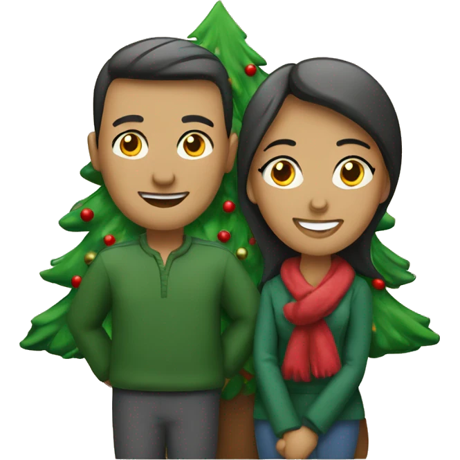 A loving couple (man and woman) under a Christmas tree emoji