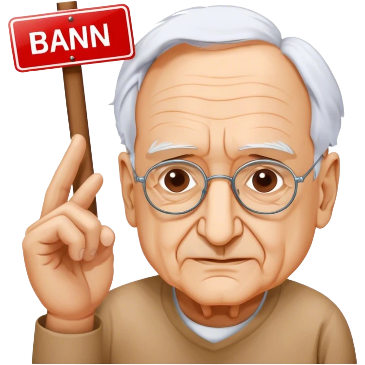 Frank Gehry with a "Ban AI" sign emoji