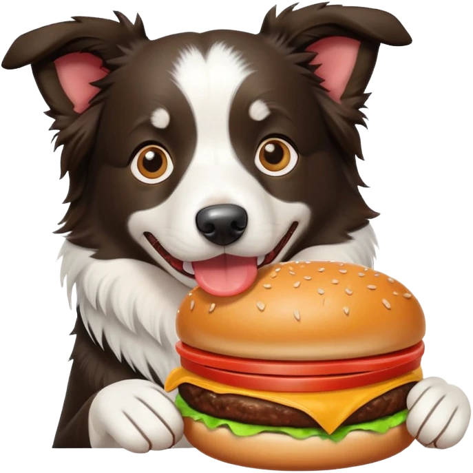 a border collie with a burger emoji