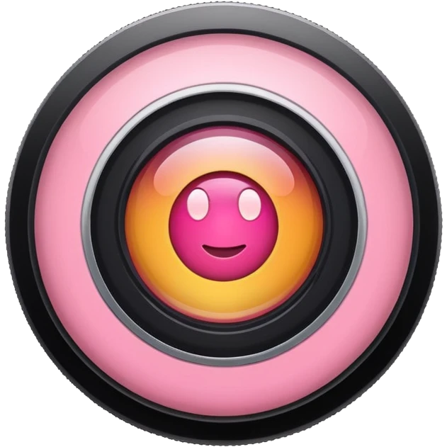 A round camera lens, apple emoji style, minimalist, with highlights, no faces, pink emoji