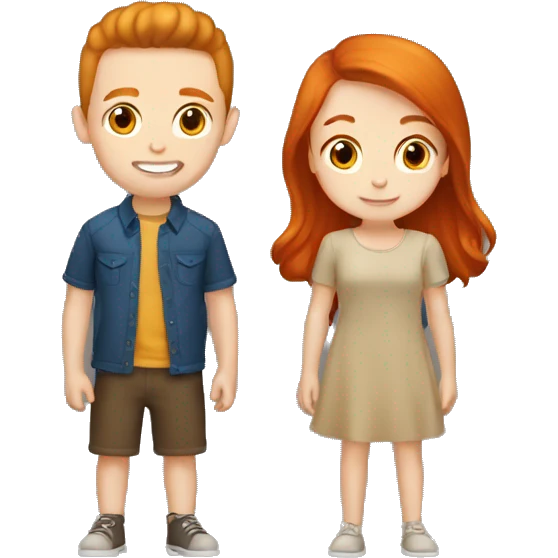 Brunette boy and ginger girl kiss emoji