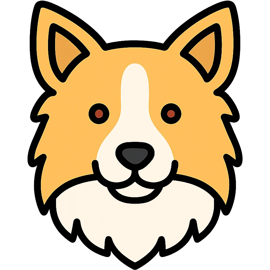 blonde and white border collie dog icon with color outline and black outlines emoji