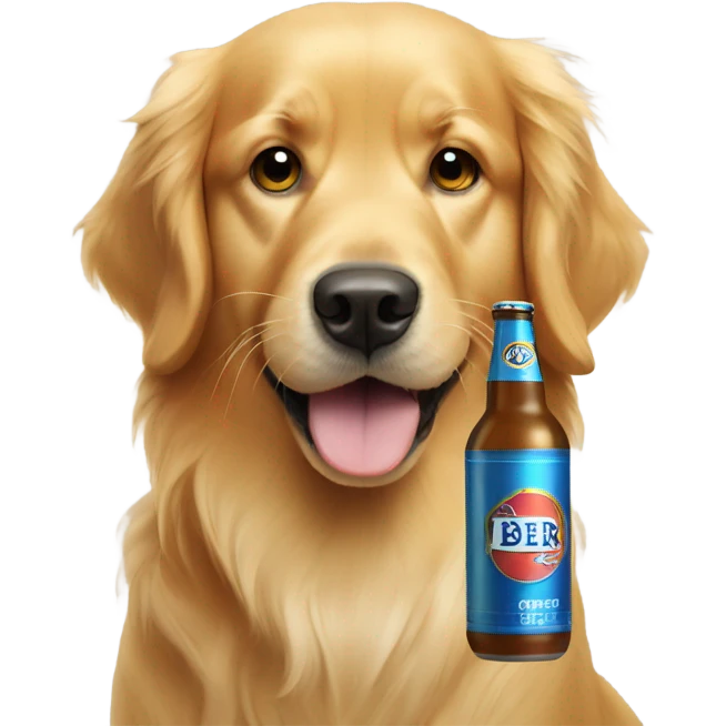 Golden Retriever with a can of beer emoji