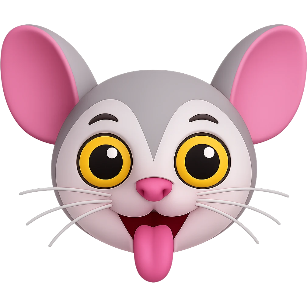 Remove the pink dots (pimples) next to the nose while keeping the open mouth, darker grey outline above the eye, and the same colors. The style is 3D emoji style with a transparent background. Please maintain the 3D emoji look and feel. emoji