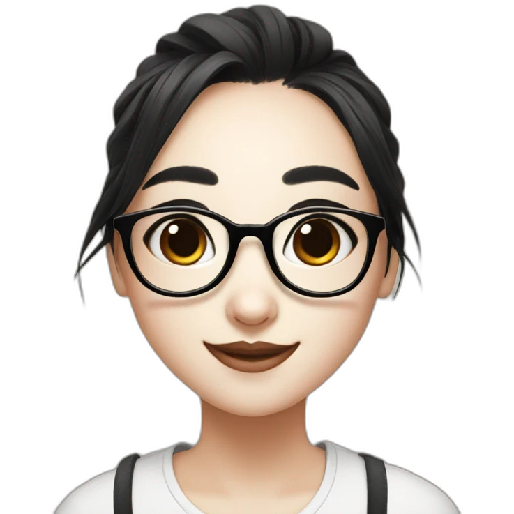 panda and girl with black hair, with glasses and nice smiling emoji