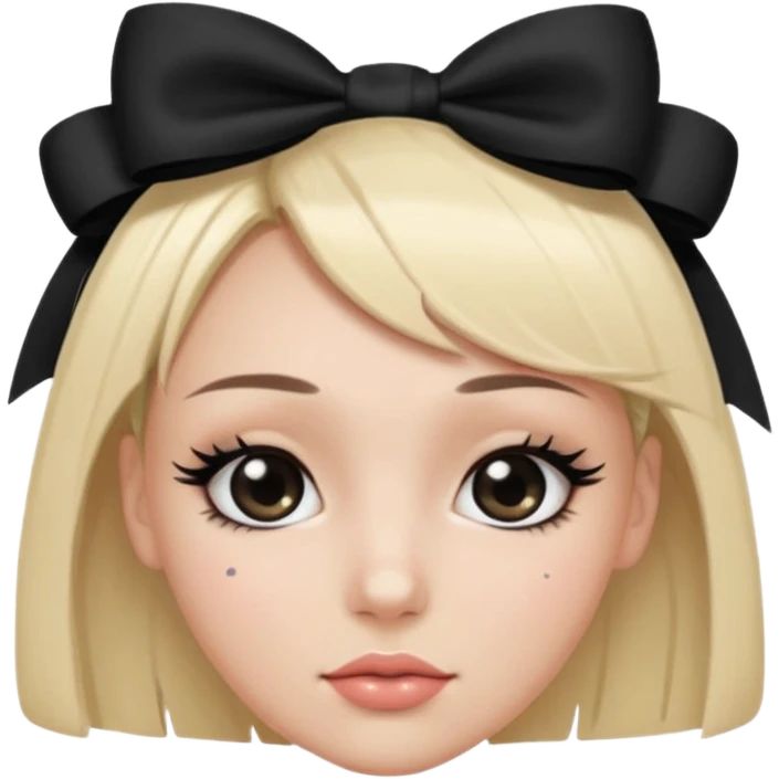 Woman with black cute  cut with a black top and a bow on her head with long lashes emoji